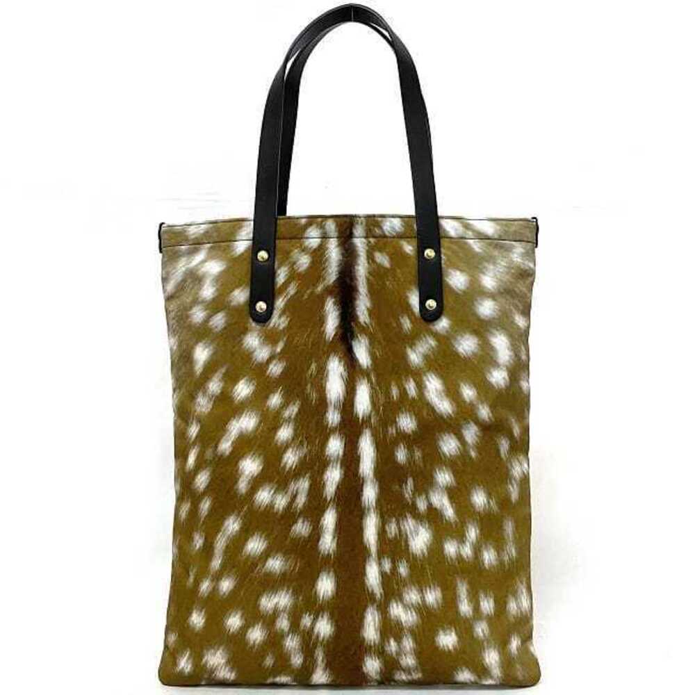 Burberry Tote Bag Brown Black Animal Leather Slim MD FLAT DEER Document - Picture 3 of 10